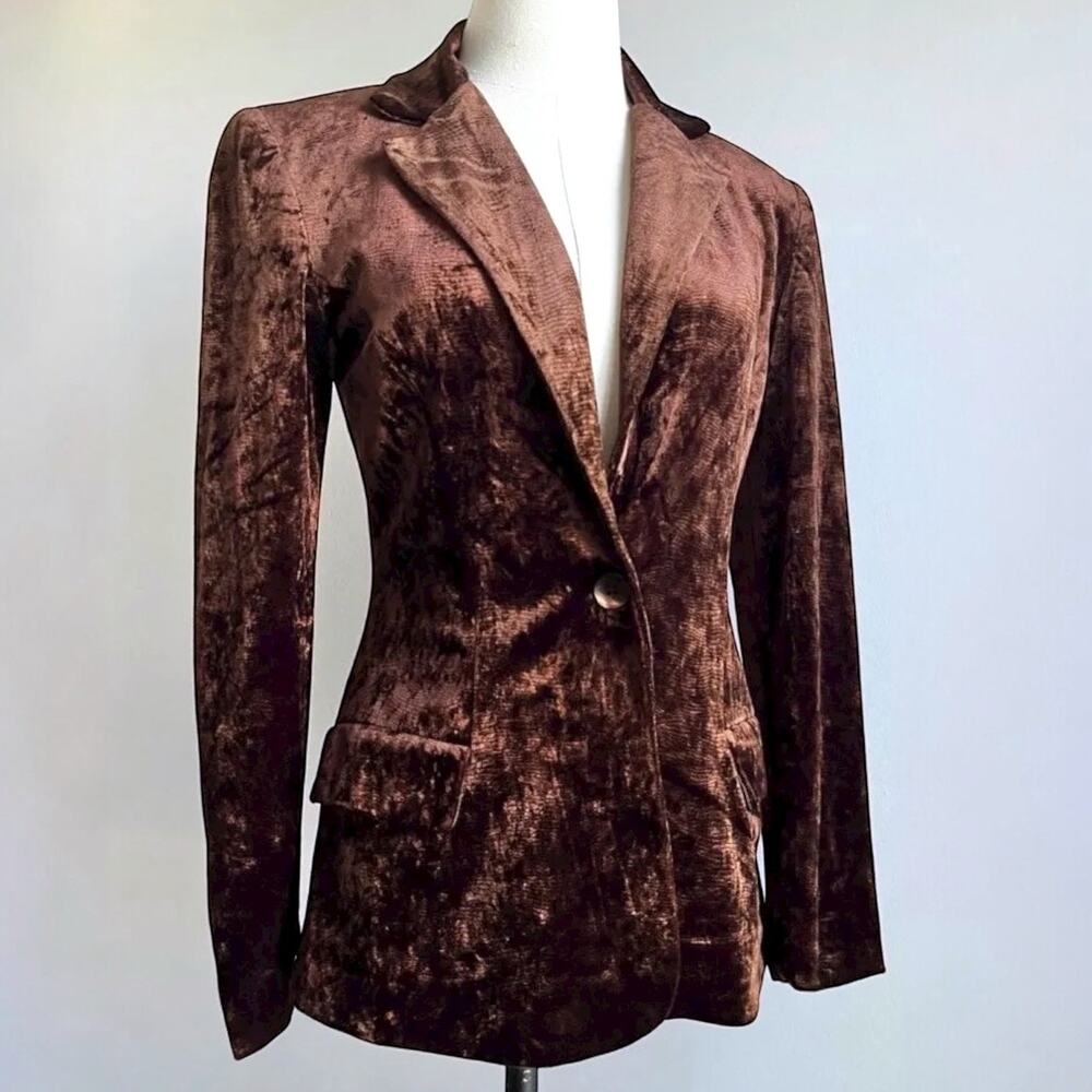 Vintage 90s Brown Crushed Velvet Blazer | Whimsygoth Jacket | Size XS/S
